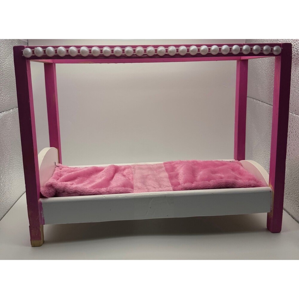 KidKraft Doll Canopy Bed, With Pink Bedding  H 9 1/2 “ X L 12” X W 5 1/2”